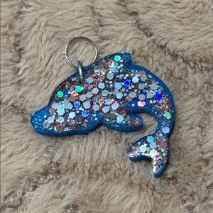 Glittery Blue Dolphin keychain charm/pendant (handmade)